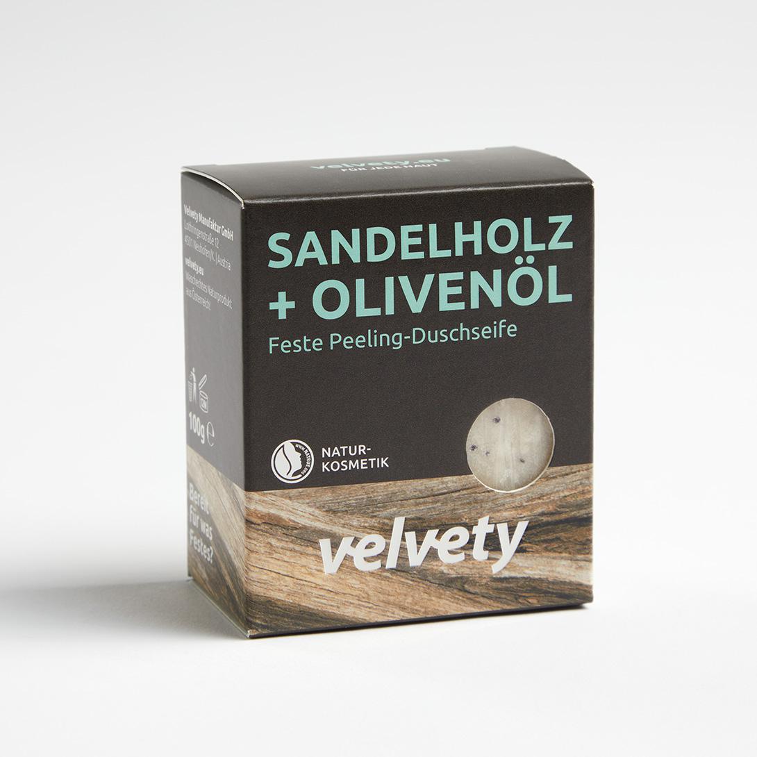 Velvety Feste Peeling-Duschseife Sandelholz + Olivenöl 100g NATRUE
